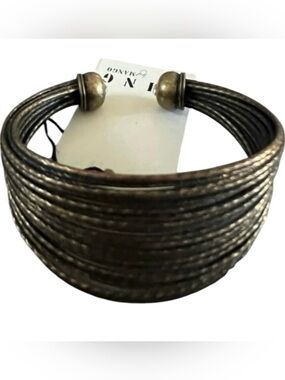 NWT MNG Mango Semora steel & brass cuffed bracelet